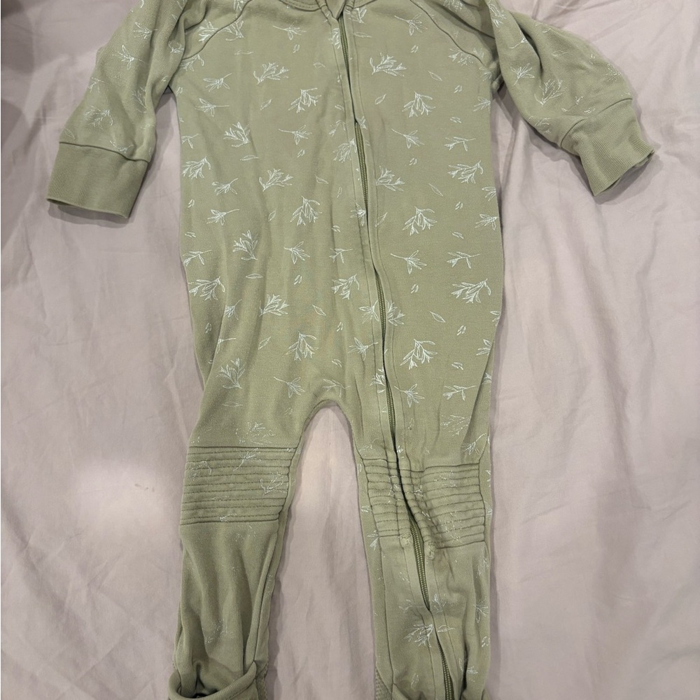 Sage Green Kids Footie with Leaf Design